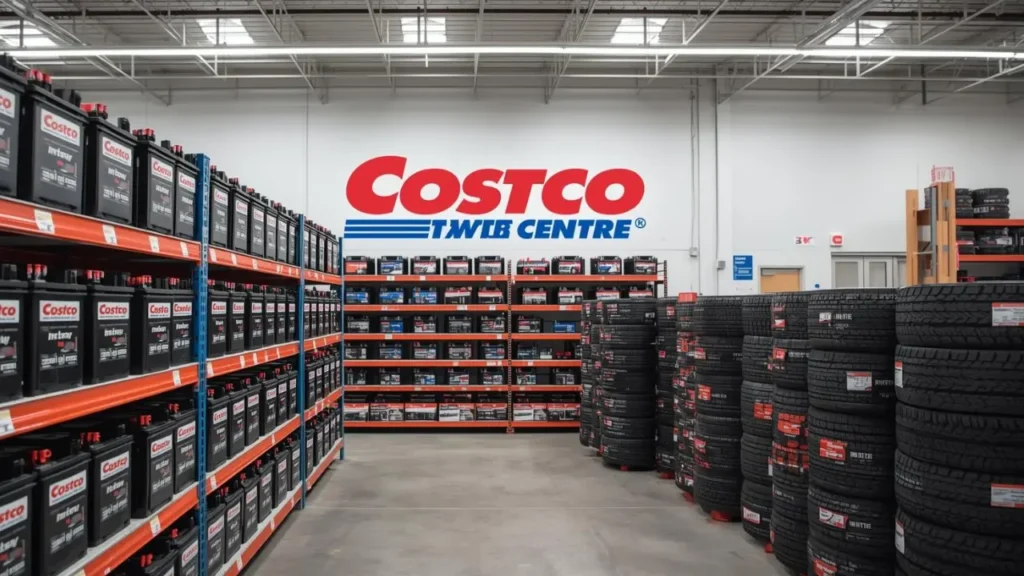 Infographic comparing Costco, Walmart, AutoZone, and Advance Auto Parts Costco Car Battery  prices and warranty coverage in 2025.